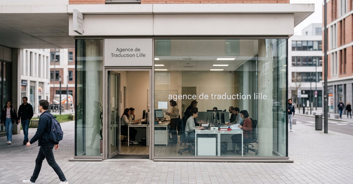 Agence de traduction à Lille – bureau moderne avec traducteur professionnel au travail