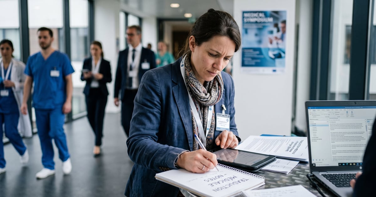 Traduction médicale : documents cliniques et outils de traduction sur un bureau professionnel